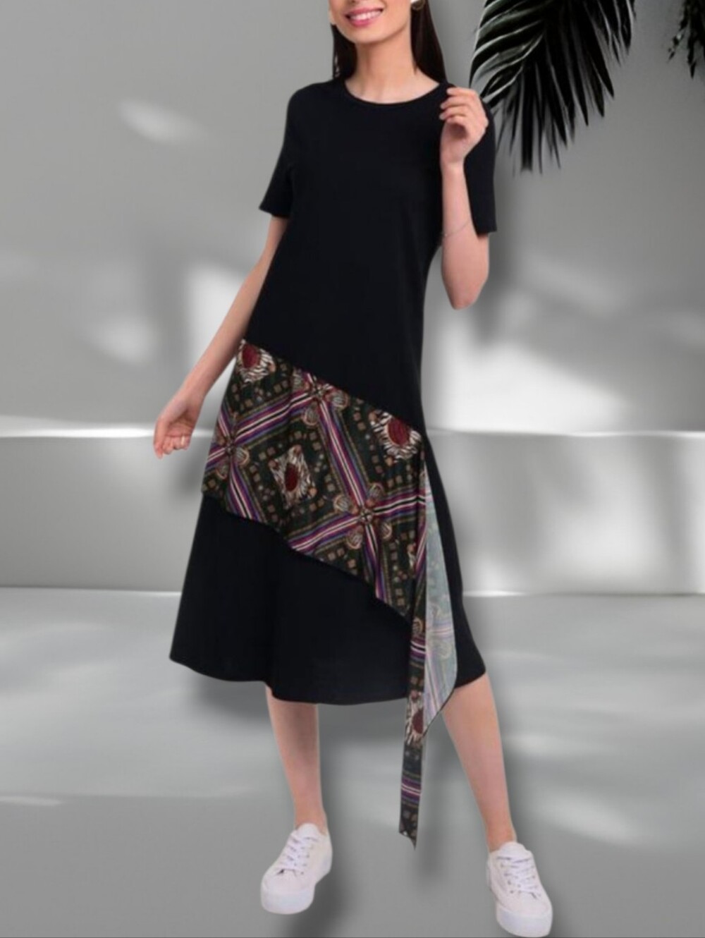 Zara T-shirt Dress with A Baroque Print Sash Tie. Size L. NWT - Picture 4 of 12